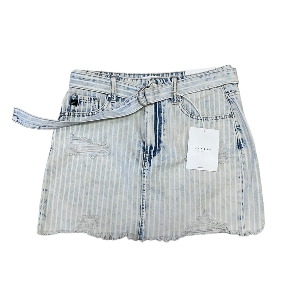 KanCan NWT Jean Skirt Estilo Striped Mini Skirt Denim Blue White Size Small S